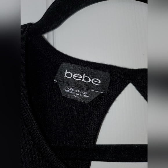 bebe - Stripped Black White Cream Bodycon Dress - Picture 2 of 3